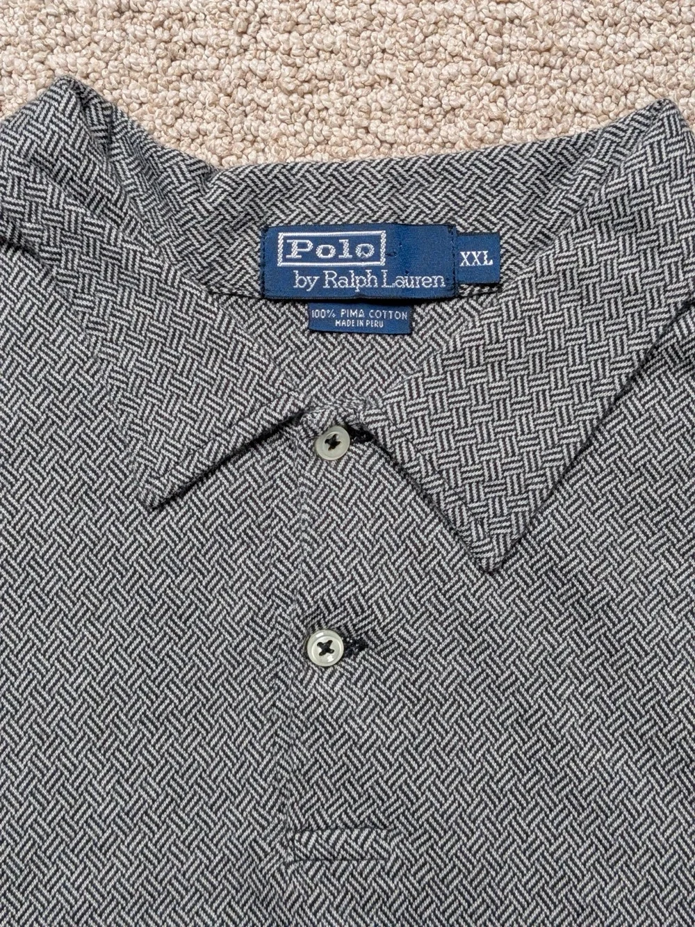 Ralph Lauren Men's XXL Pima Cotton Polo Shirt Grey Geometric Micro-Pattern